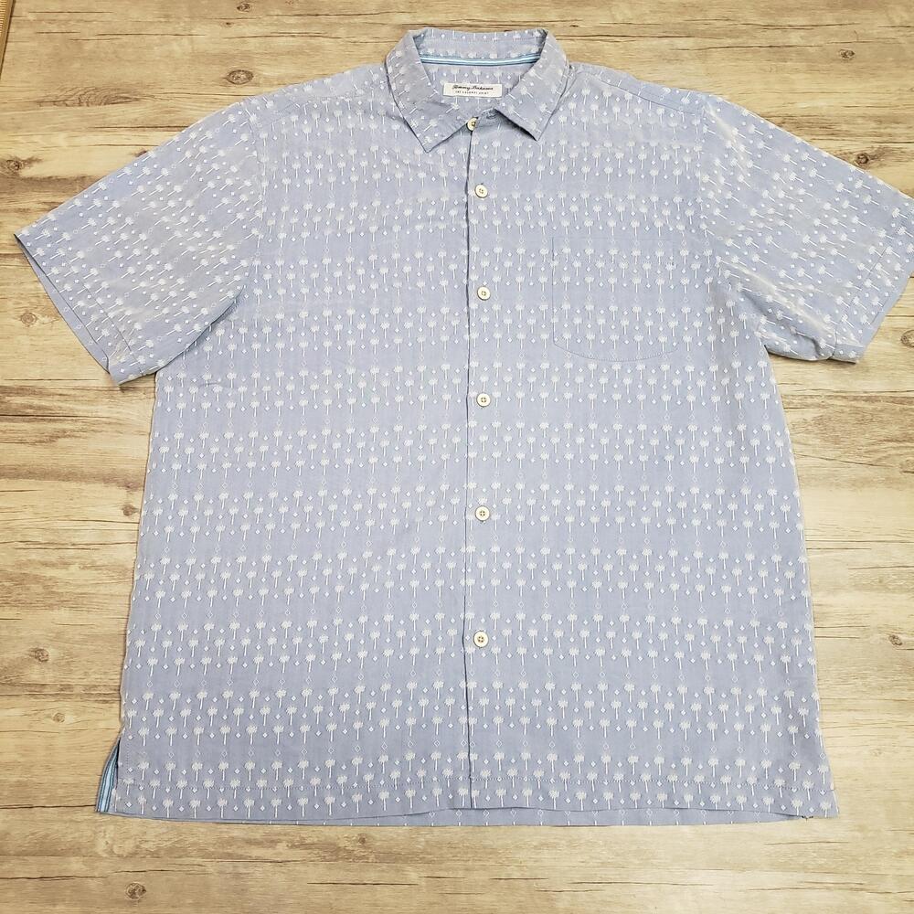 Tommy Bahama Shirt Mens XL Blue Palm Tree IslandZone Short Sleeve Button Up